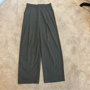 ZARA women's menswear style gray wide leg pants high rise business professional